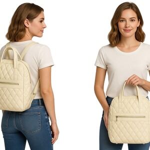 NWT Belka Russo Quilted Convertible‎ Backpack Purse – Beige Cream Tote Handbag